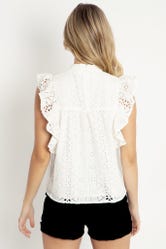 Broderie Anglaise White Frill Sleeve Top