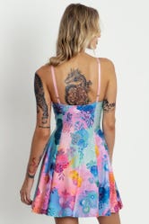 Floral Coral Rainbow Mini Strappy Dress