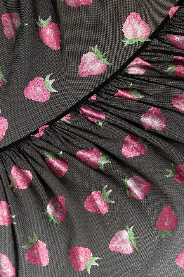 Strawberries Black Wrap Midaxi Dress