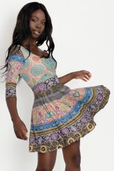 Persia Pastel 3/4 Sleeve Skater Dress