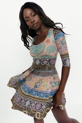 Persia Pastel 3/4 Sleeve Skater Dress