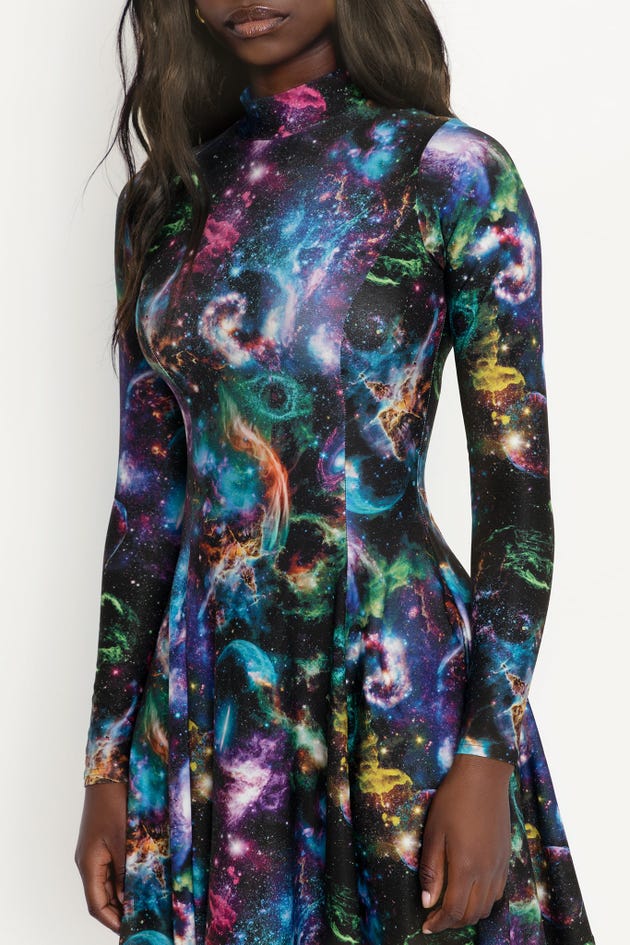 Galaxy Psychedelic Long Sleeve Evil Mini Skater Dress