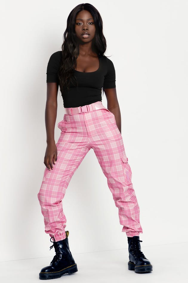 Plaid Pink Cargo Pants - Limited