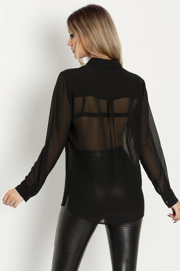 Sheer Black Button Me Up Shirt - Limited