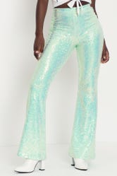 Sparkle Sparkle Mint Sequin HW Flare Pants