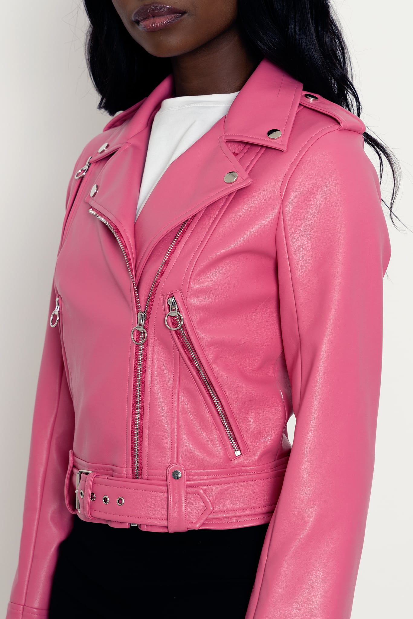 Hot pink leather sales motorcycle jacket