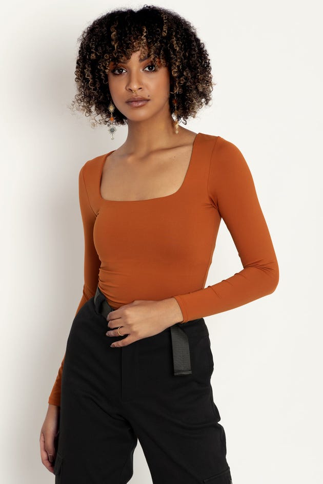 Matte Terracotta Squared Up Long Sleeve Top - Limited