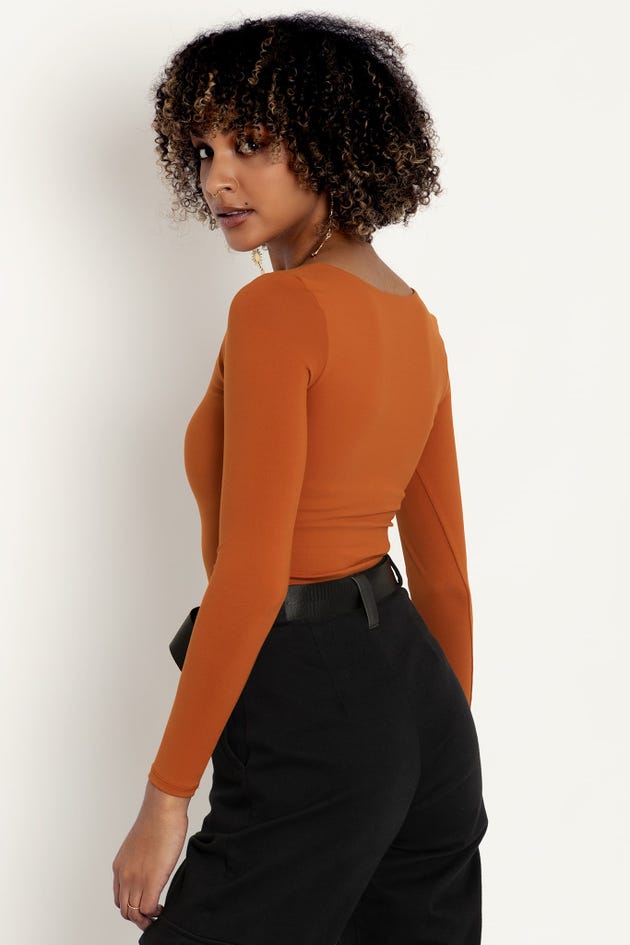 Matte Terracotta Squared Up Long Sleeve Top
