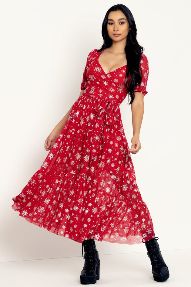 Snowfall Red Wrap Midaxi Dress - Limited