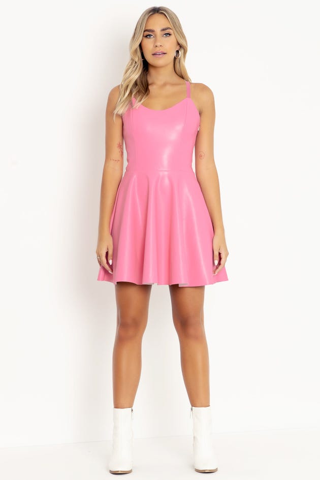 Bubblegum Pink Moto Strappy Dress