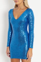 Sparkle Sparkle Blue Sequin Long Sleeve Dress