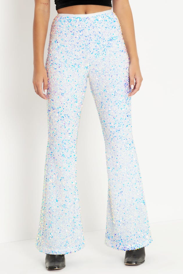 Sparkle Sparkle Holo Sequin Velvet HW Flare Pants - Limited