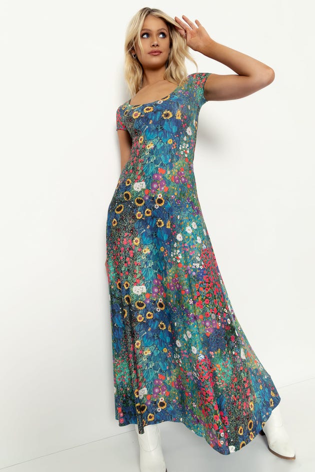 Klimt Collage Cap Sleeve Maxi Dress - Limited