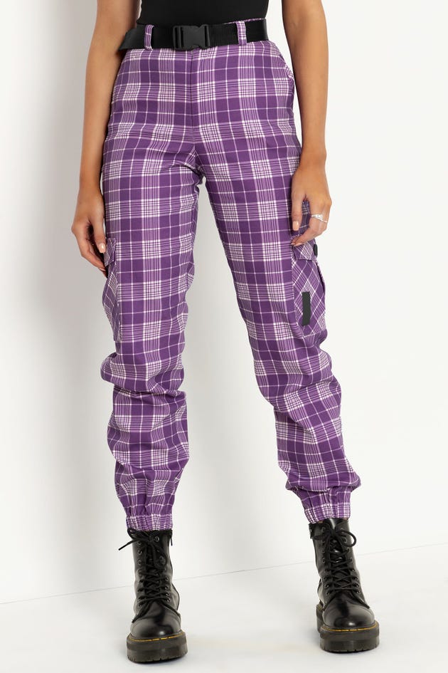 Plaid Lilac Cargo Pants - Limited