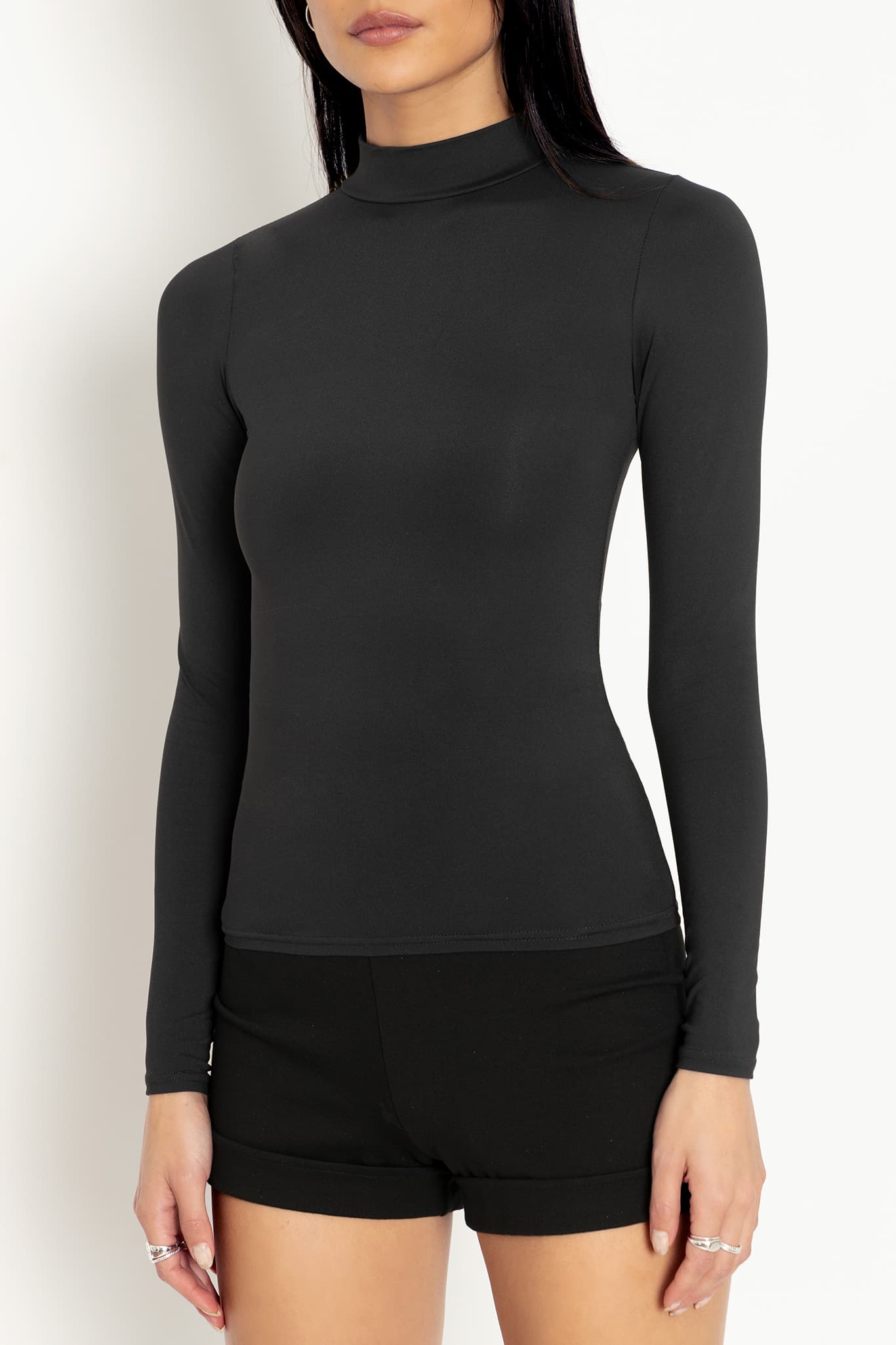 High neck black long sleeve sale