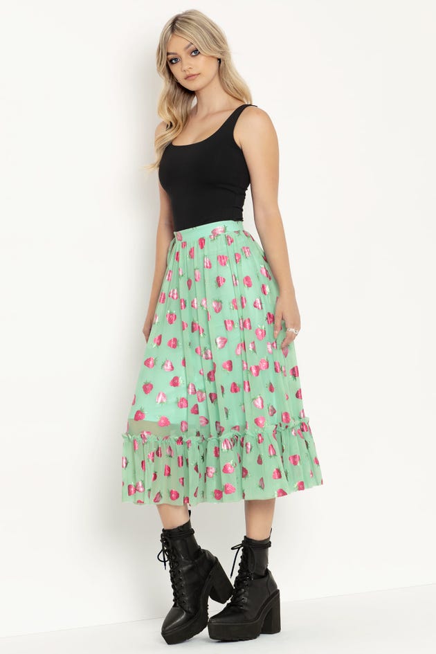 Strawberries Mint Tea Party Skirt - Limited