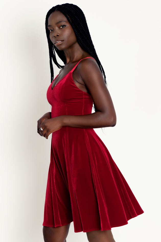Velvet Festive Red Longline Strappy Dress - Limited