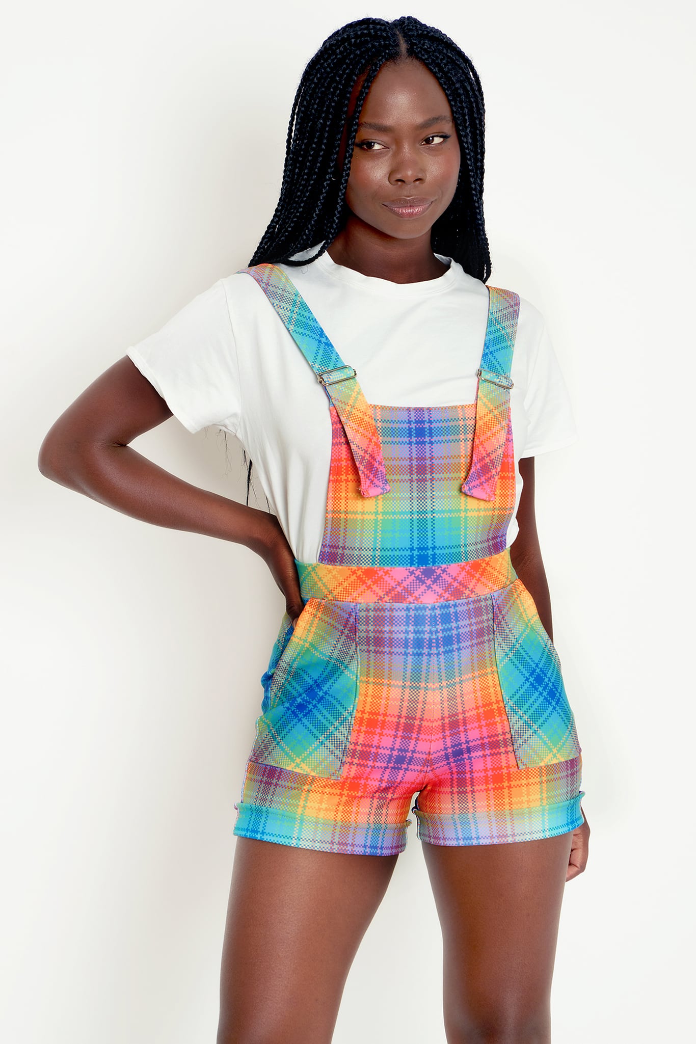 Rainbow tie store dye overalls shorts