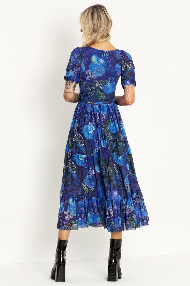 Floral Coral Blue Wrap Midaxi Dress