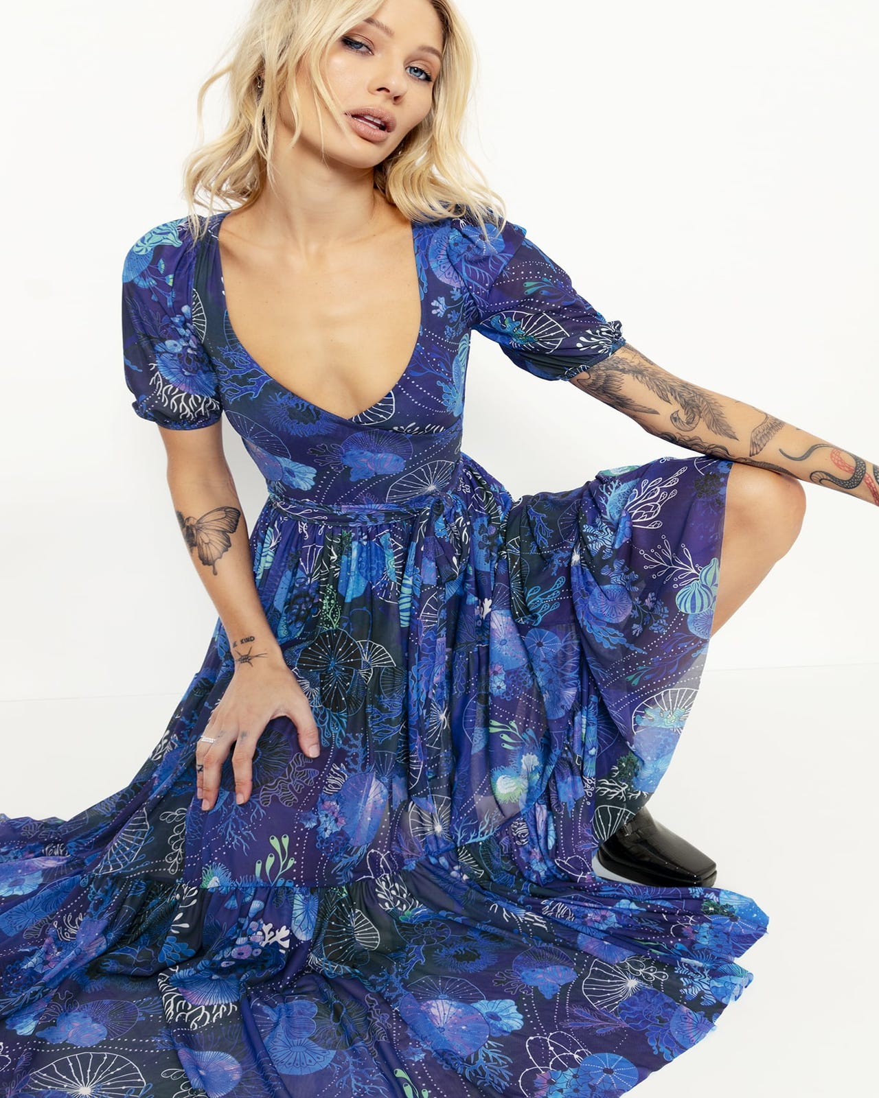 Floral Coral Blue Wrap Midaxi Dress - Limited