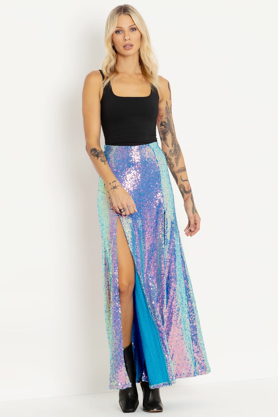Sparkle Sparkle Teal Sequin Split Skirt - Limited