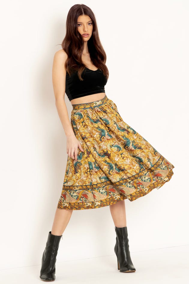 Peacock Garden Pocket Midi Skirt