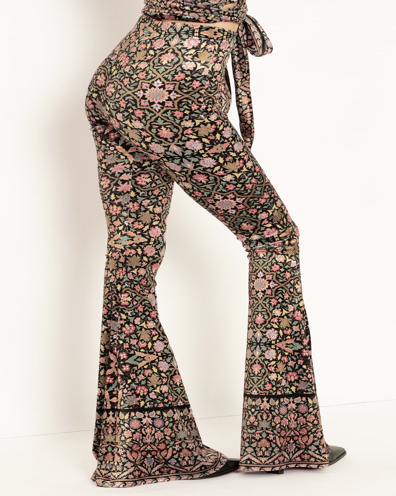 Floral Tapestry Velvet HW Flare Pants - Limited