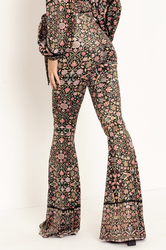 Floral Tapestry Velvet HW Flare Pants - Limited