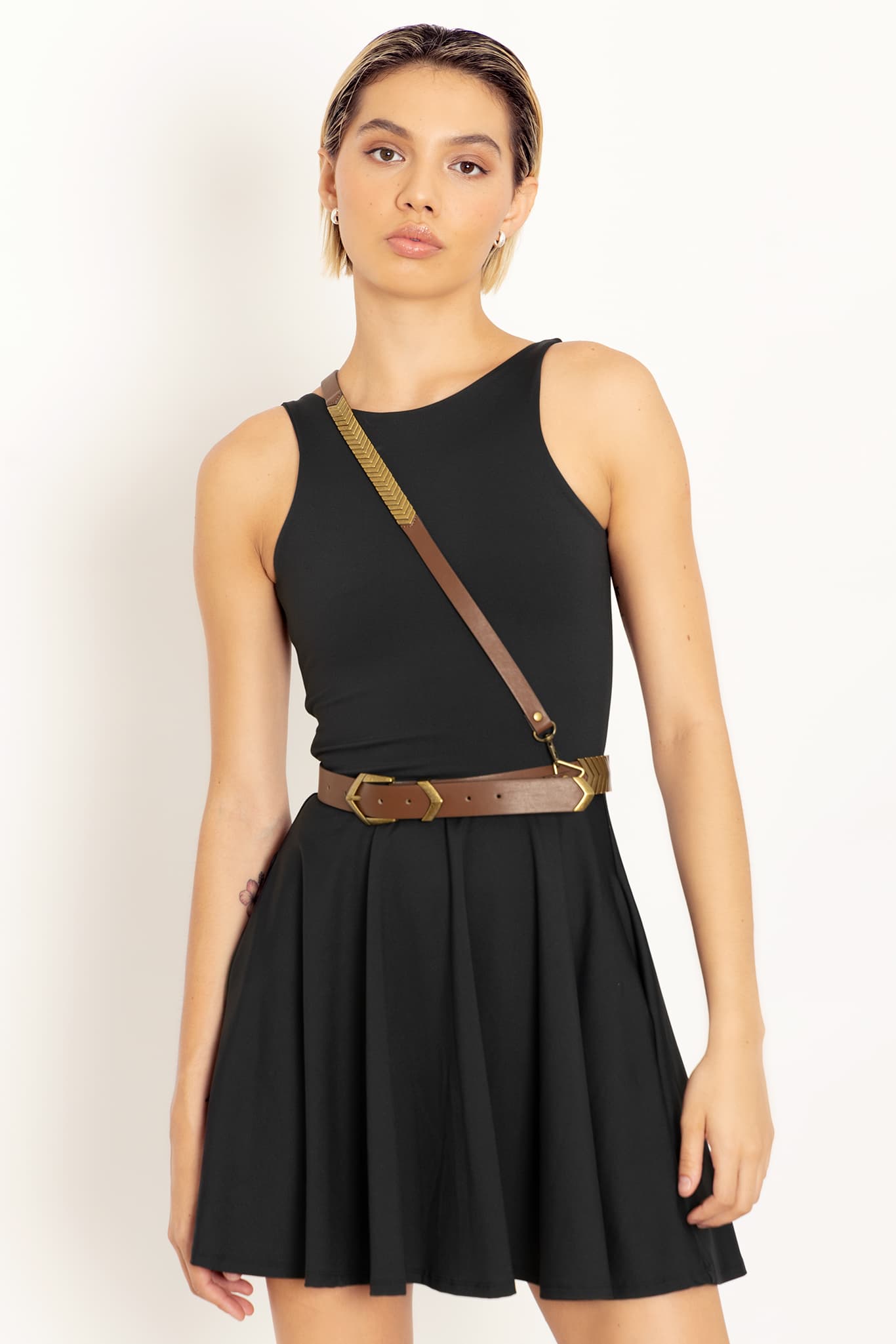 brown belt black dress