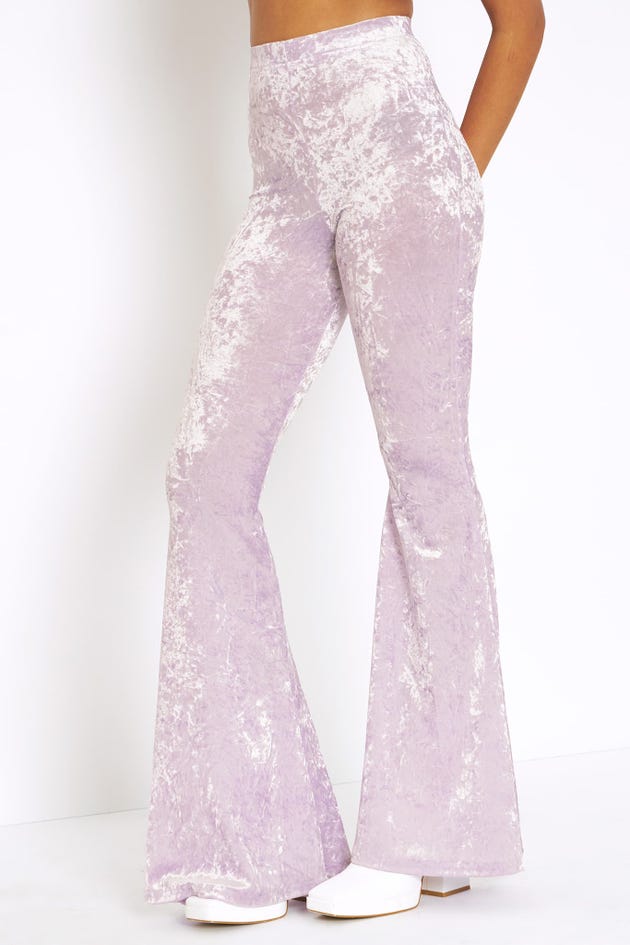 Lilac Crushed Velvet HW Flare Pants - Limited