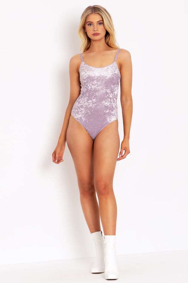 Lilac Crushed Velvet Scoop Bodysuit - Limited
