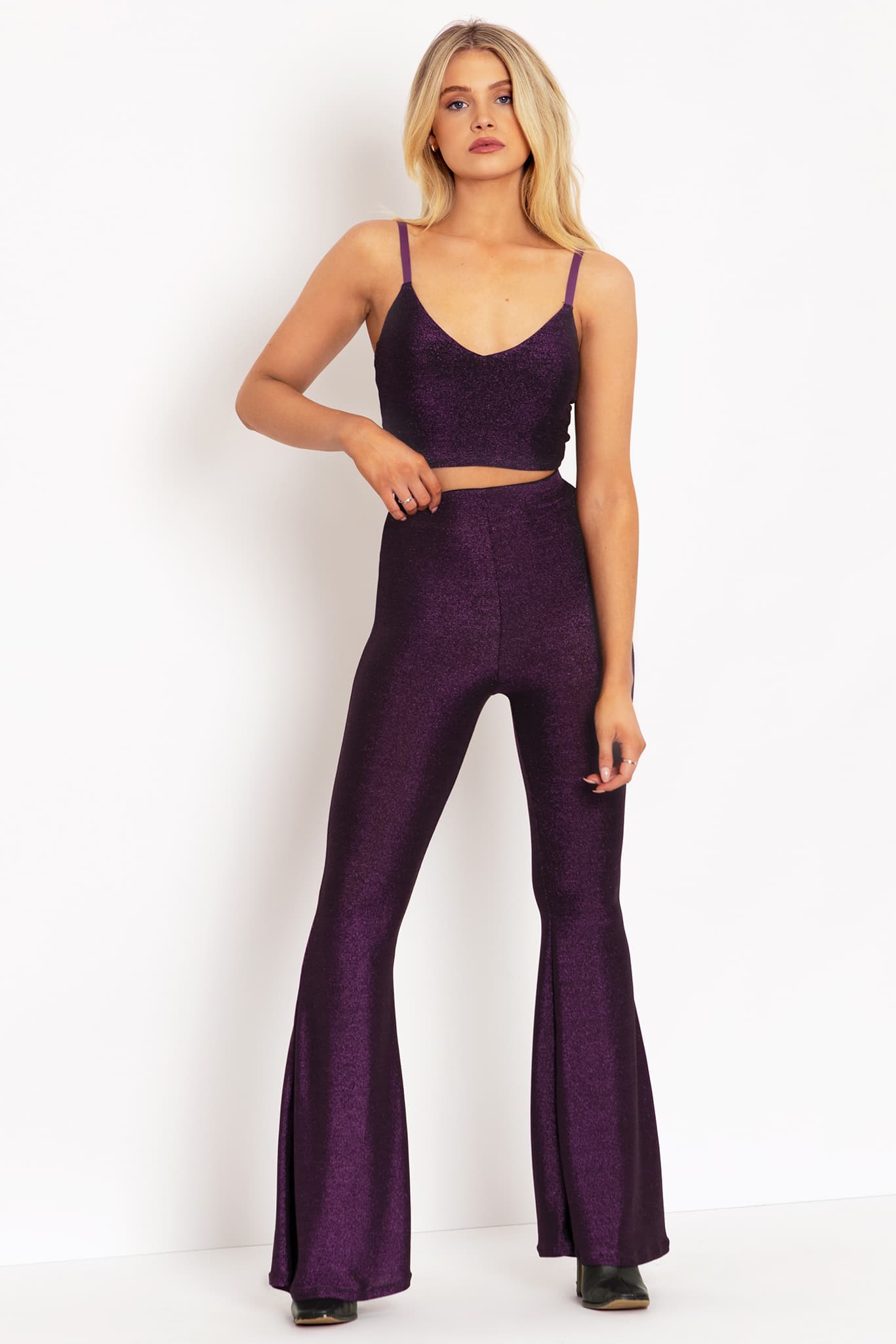 Buy Twenty Dresses by Nykaa Fashion Purple Solid High Rise Bootcut Pants  online