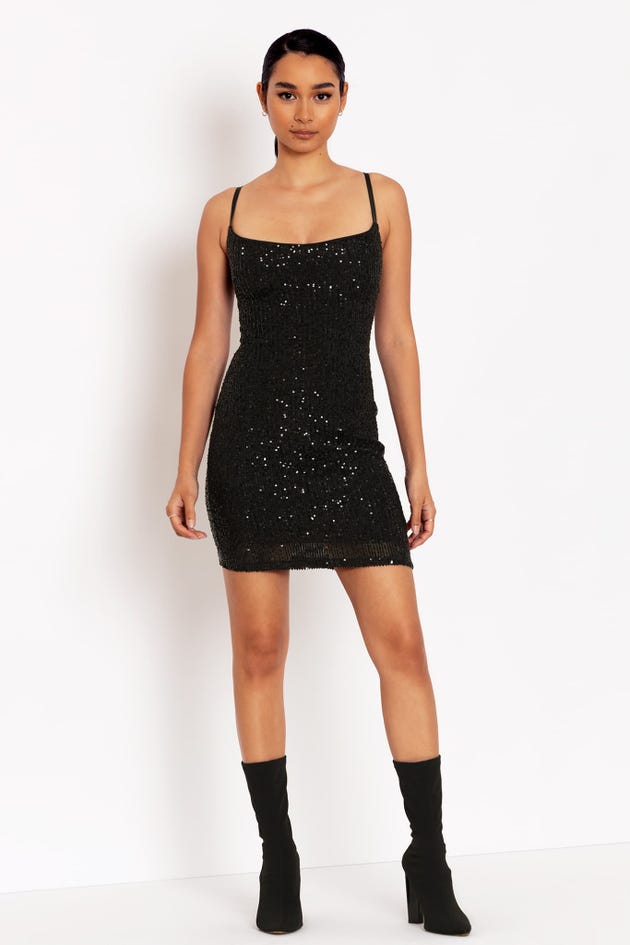 Sparkle Sparkle Black Sequin Lace Back Mini Dress - Limited