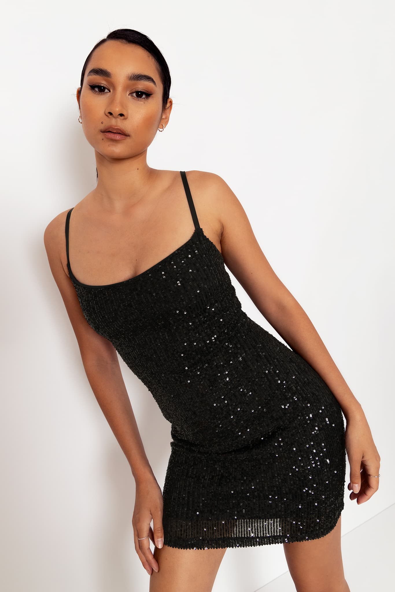 Dresses | Velvet Sequin High Neck Mini Dress | Coast | Black sparkly dress,  Long sleeve sequin dress, Sequin dress short