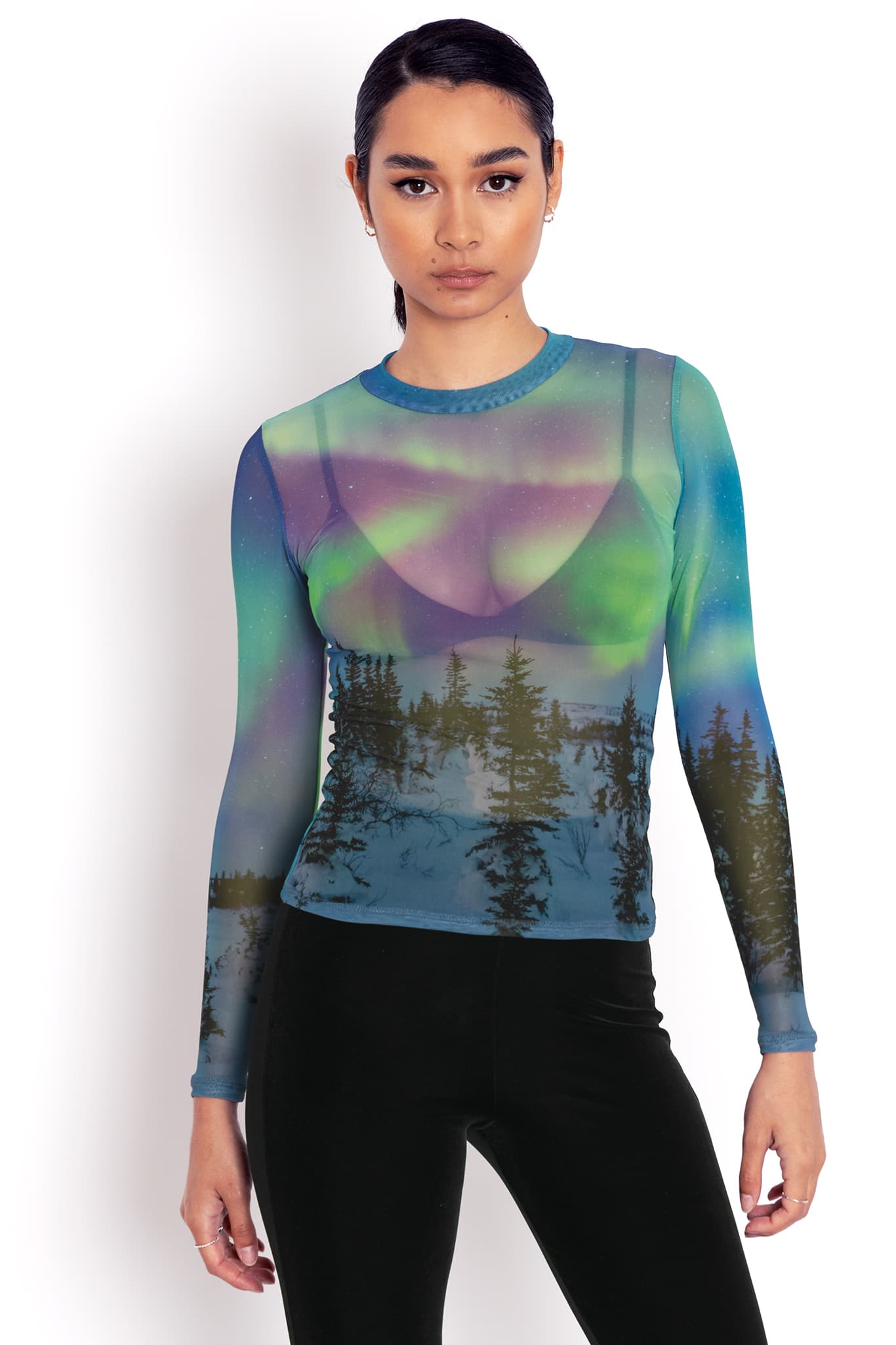 Northern Lights Sheer High Neck Long Sleeve Top - Limited