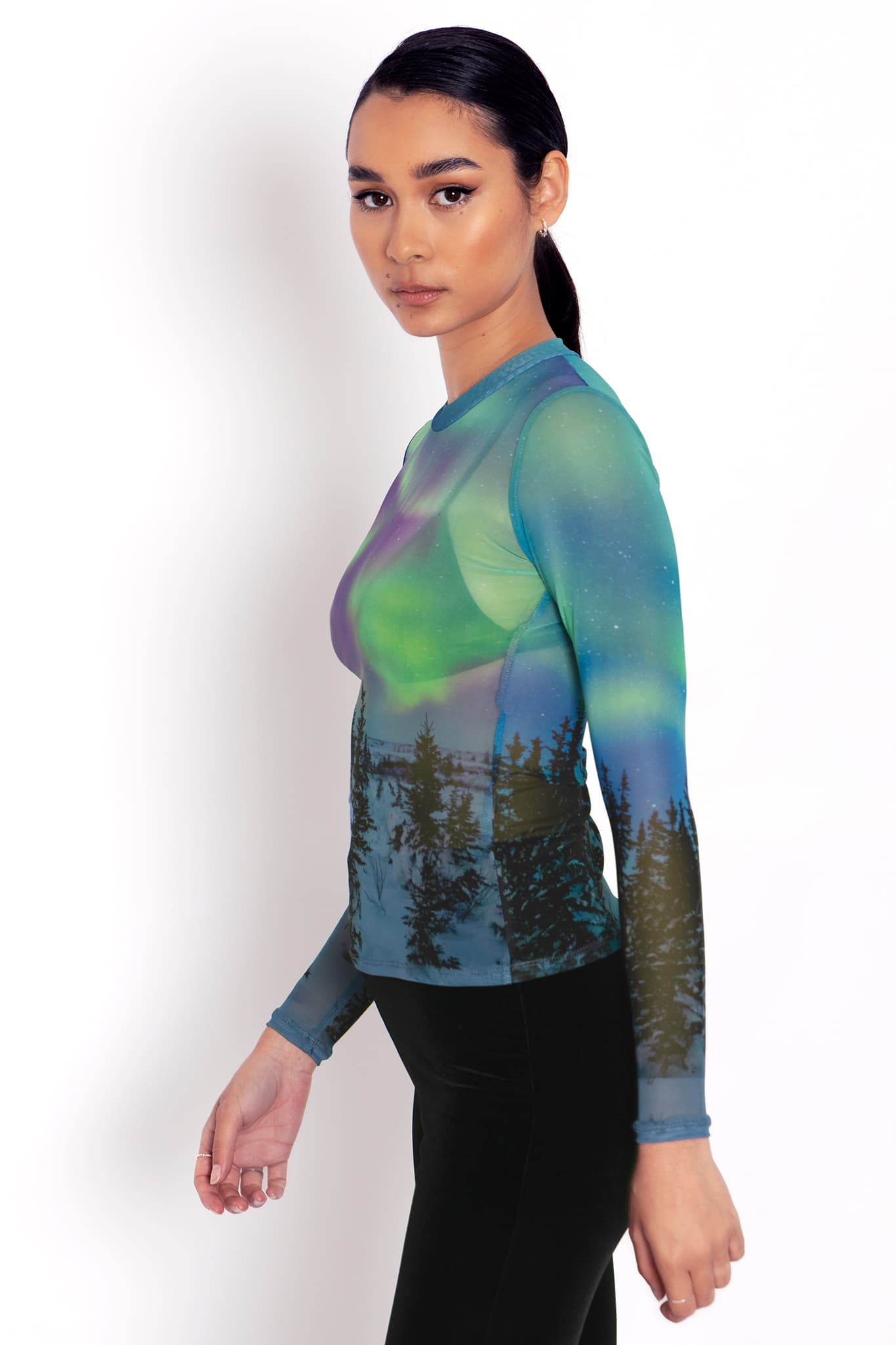 Northern Lights Sheer High Neck Long Sleeve Top - Limited