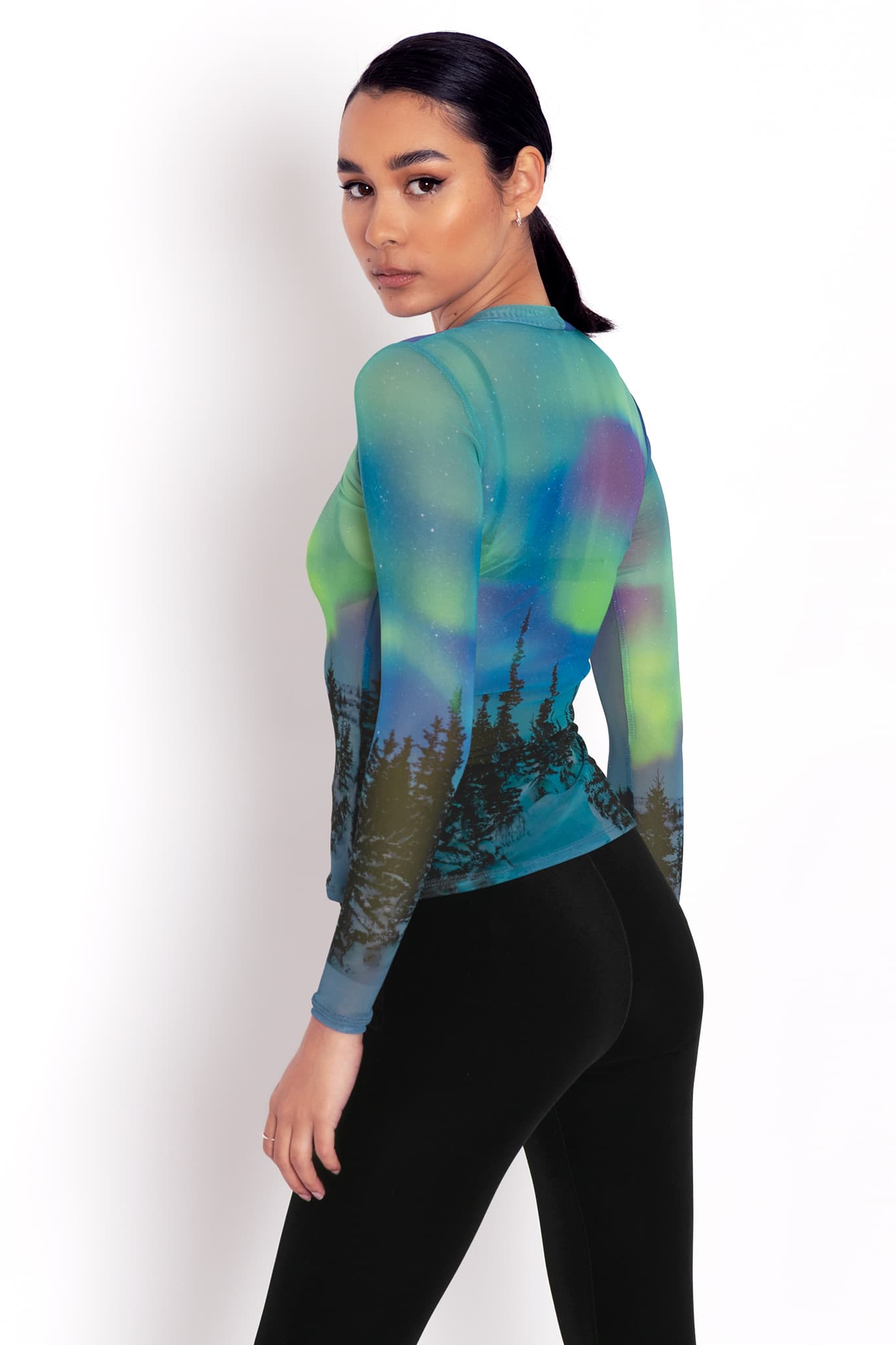 Northern Lights Sheer High Neck Long Sleeve Top - Limited