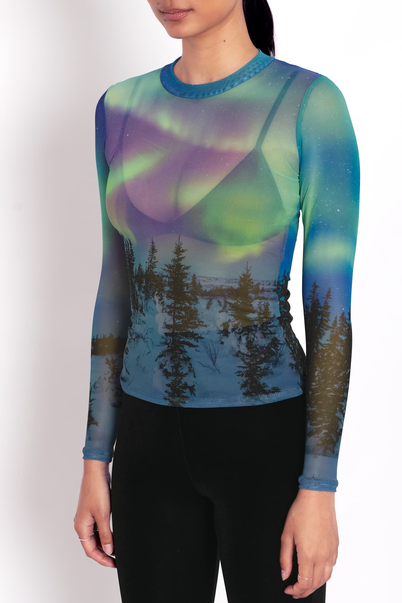 Northern Lights Sheer High Neck Long Sleeve Top - Limited