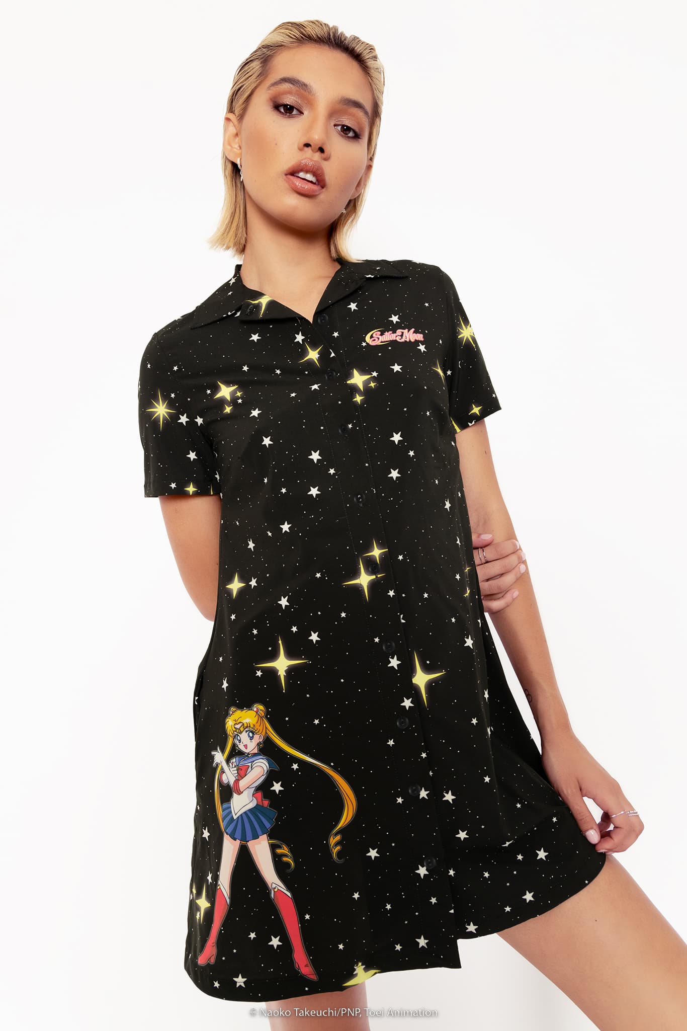 Sailor Guardians Sparkle Short Sleeve Button Up Dress - Limited