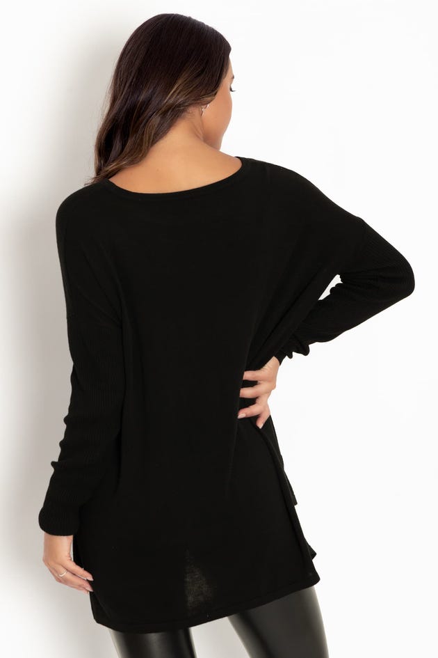 Black High-Low Oversized Knit Sweater