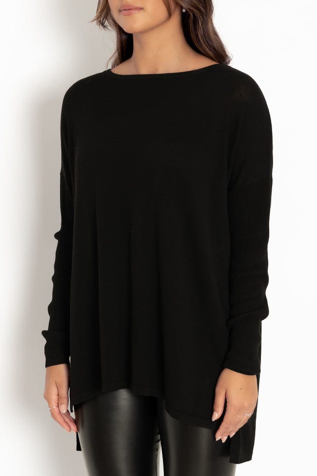 Black High-Low Oversized Knit Sweater