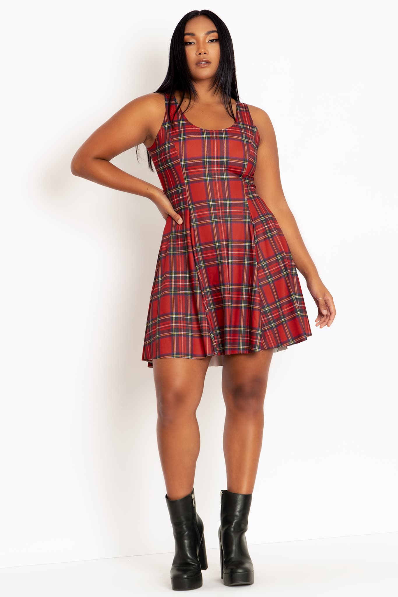 Plus size red plaid cheap dress