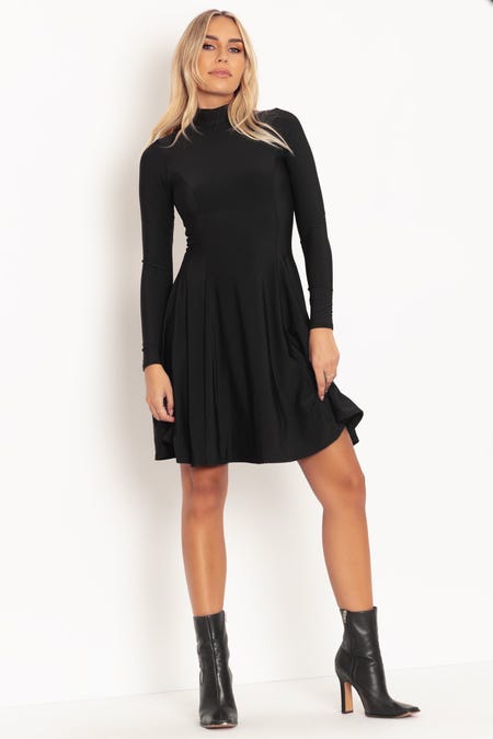 Chalandry Short Black Long Sleeve Skater Dress