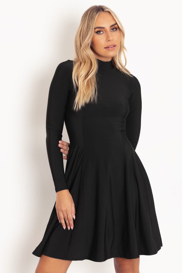 Warm Black Long Sleeve Evil Longline Dress