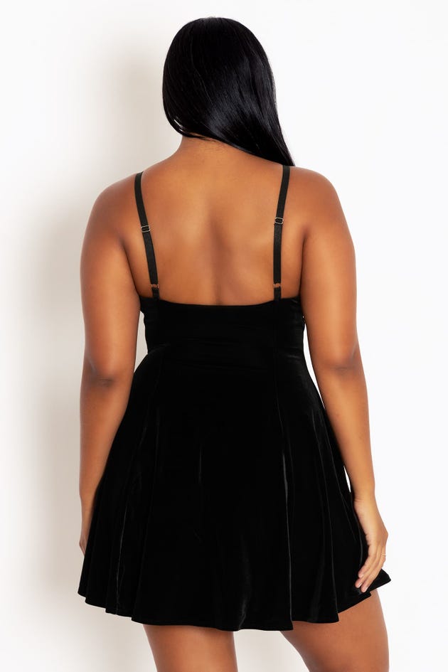Velvet Black Mini Strappy Dress