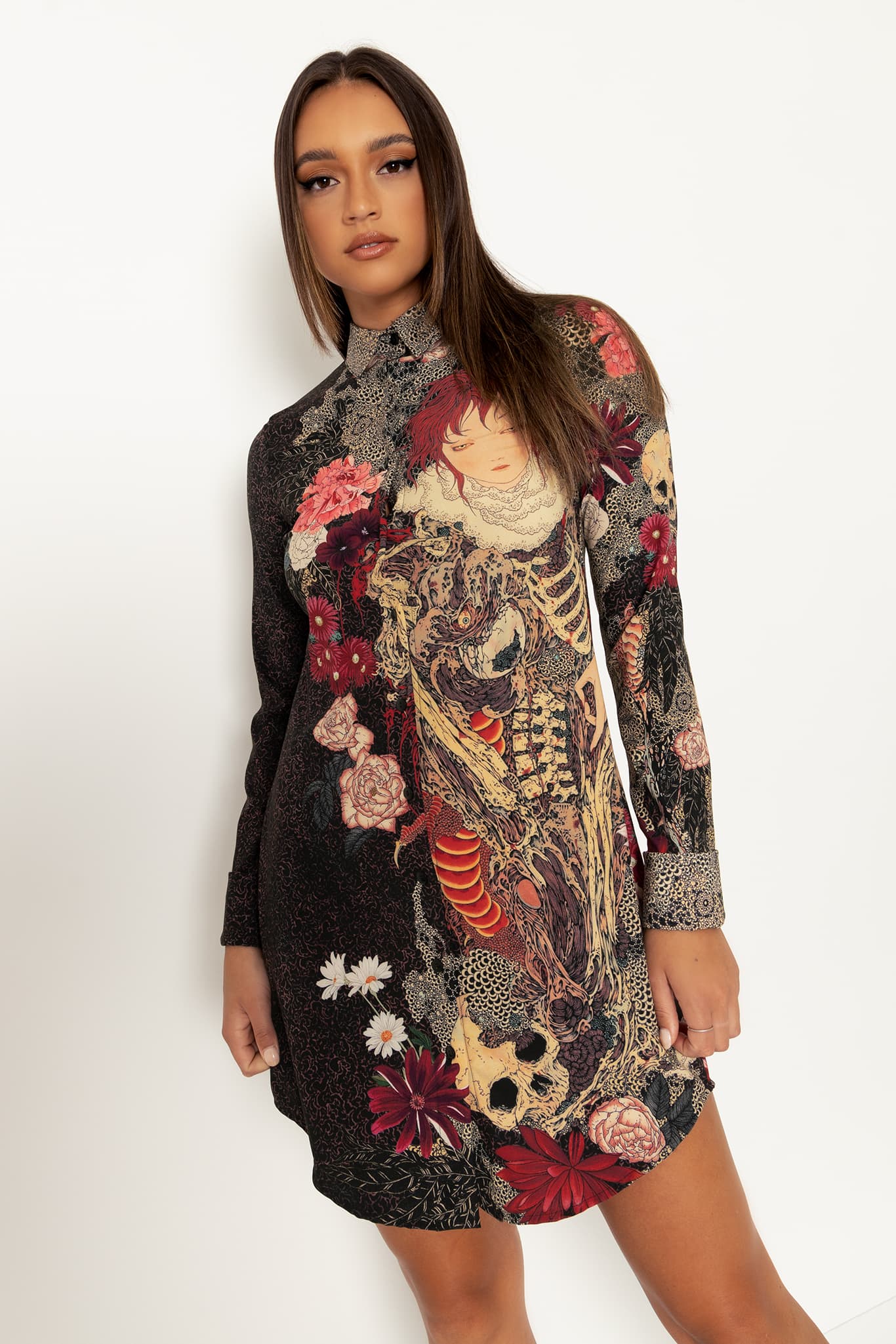 Spirit Of A Dragon Long Sleeve Business Time Shirt Dress