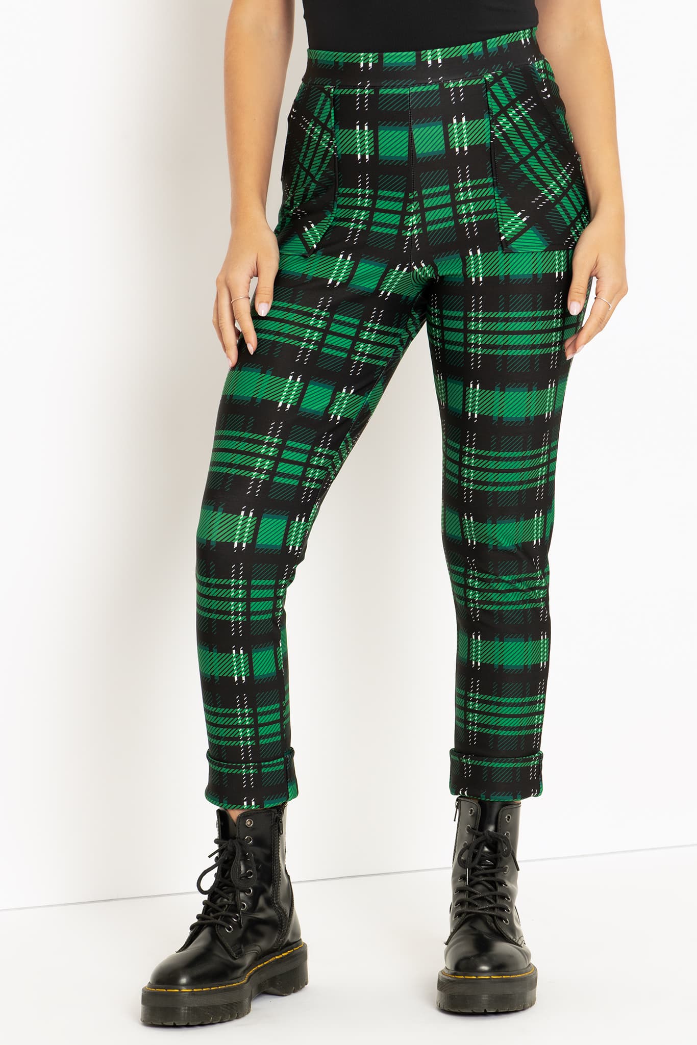 Hell Bunny Heather Split Cropped Punk Gothic Tartan Trousers