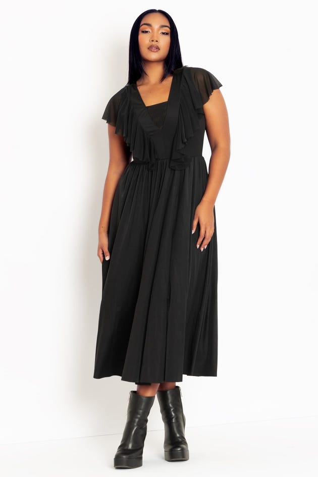 Shape Black Sheer Mesh Wrap Midaxi Dress