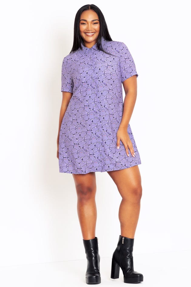 Ditto Pile Short Sleeve Button Up Dress