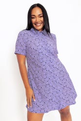 Ditto Pile Short Sleeve Button Up Dress